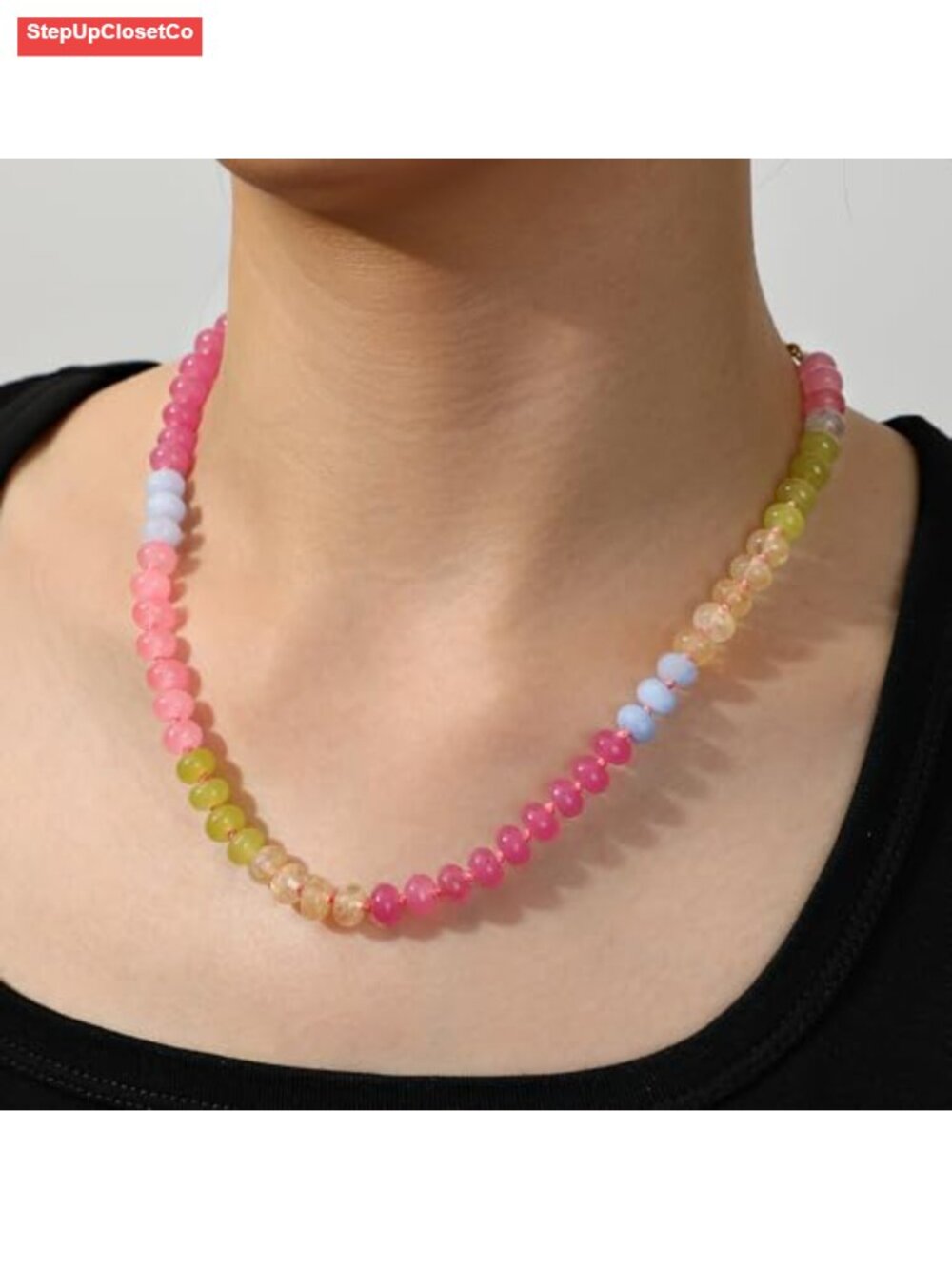 Handmade Natural Stone Beaded Choker Necklace Boho Gemstone Jewelry - Picture 2 of 6